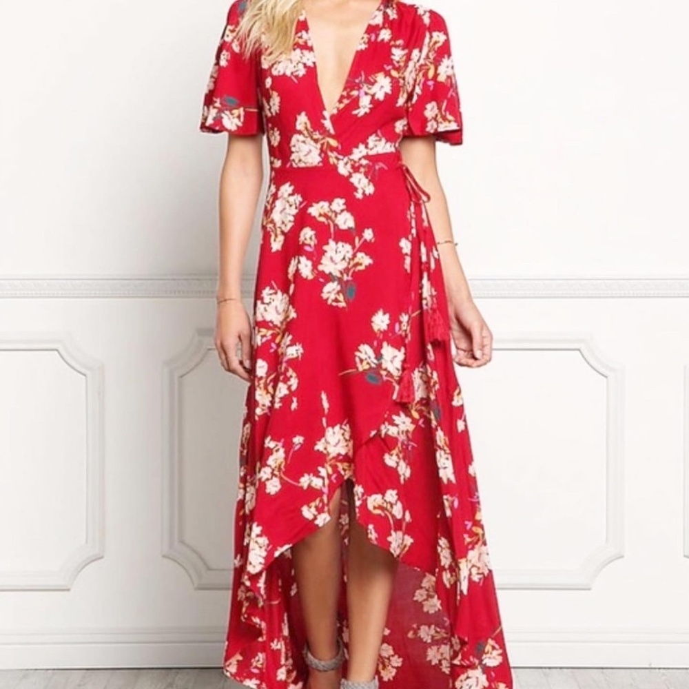 Red Floral Tie Maxi